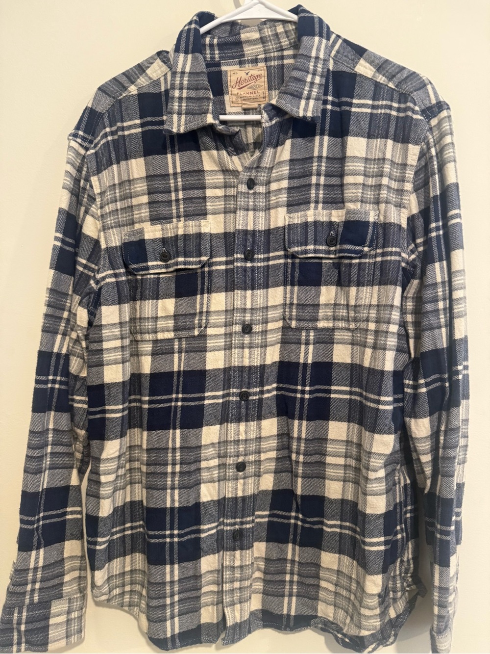 American Eagle Outfitters Blue & Cream Plaid Flannel Shirt